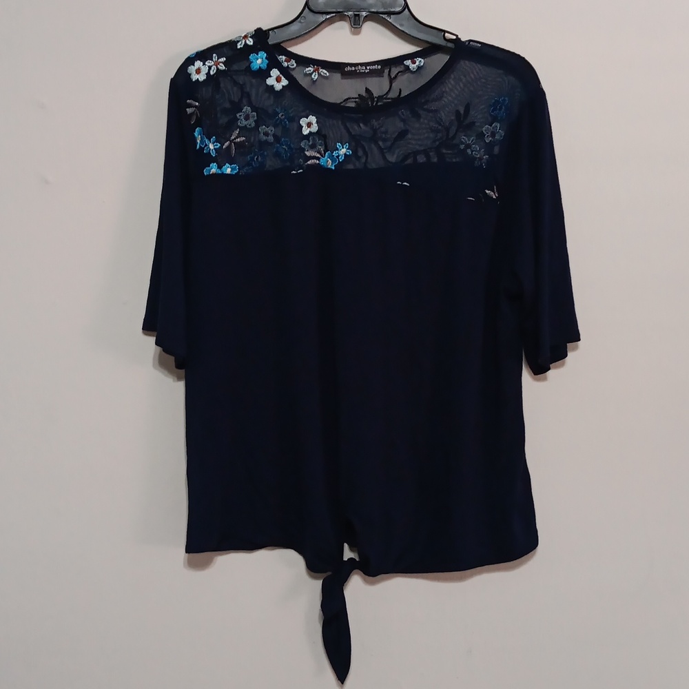 Navy Blue Floral Tie Enclosure Shirt